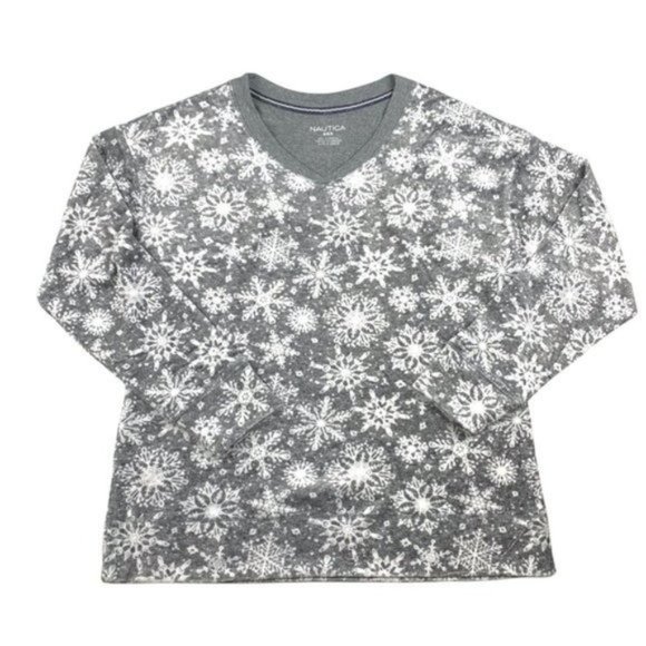 25. NWT Nautica 2-Piece Gray Snowflake Long Sleeve Fleece Pajama Set Small - Picture 2 of 7